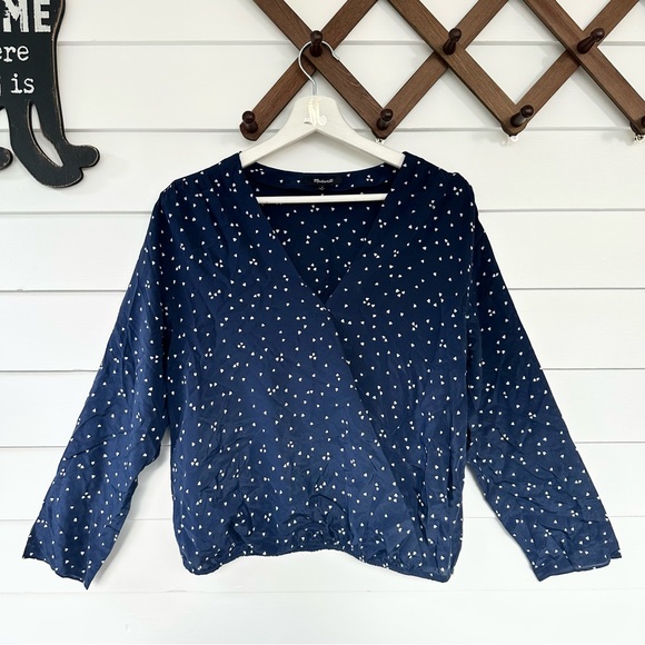 MADEWELL Navy Heart Faux Wrap Silk Top - Picture 4 of 9